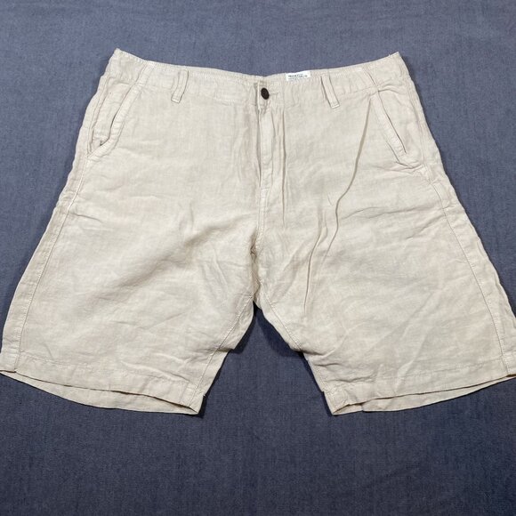 Lucky Brand Mens Beige Linen Cargo Shorts Size 38 With Buttoned Back Pockets - Picture 1 of 10